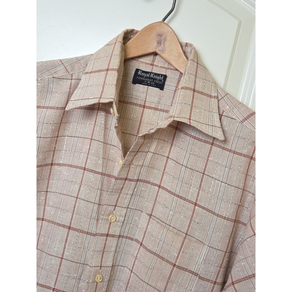 Vtg 70s Disco Western Rockabilly Shirt Royal Knight Mens Medium 15 Brown Orange